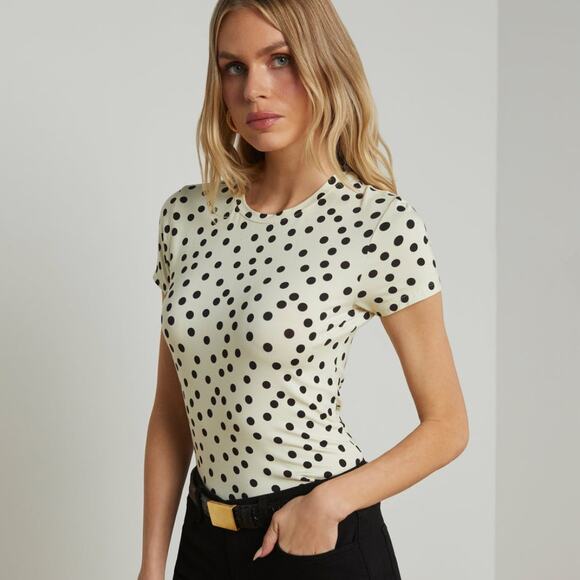 L'AGENCE Classic Tee -  Ressi Fitted Crewneck Polka Dot - Size M - Picture 1 of 5
